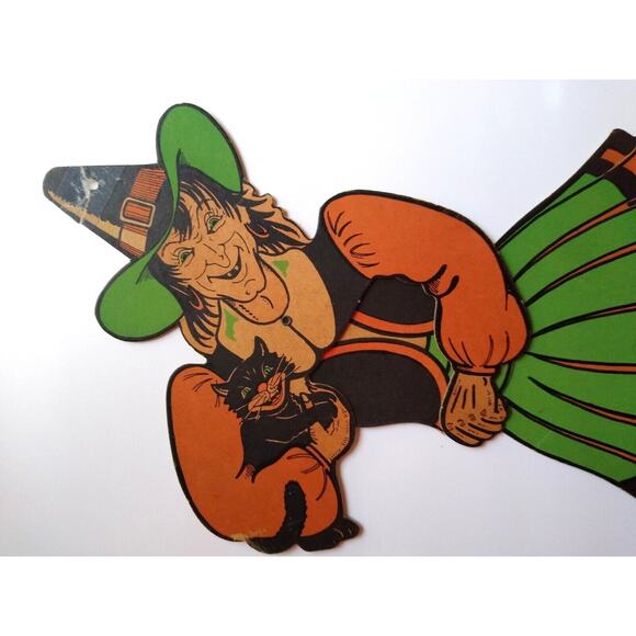 Vintage Halloween Witch Black Cat Die-Cut Jointed MOVABLE Decoration Wall 1940's - Picture 4 of 9